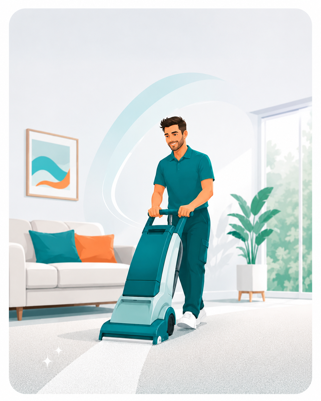 Friendly Netto Carpet Cleaning professional cleaning a bright living room carpet